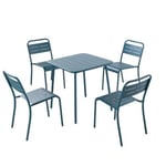 Ensemble table + chaise en acier 4 places bleu BERGAME