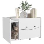 PawHut Maison de Toilette pour Chat, Meuble Cache litière pour Chat, Compartiment Coulissant, Table d'appoint pour Animal Domestique, 2 Trous d'aération, Tapis de Fuite de Sable, Blanc