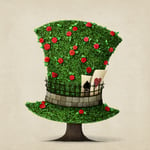 Fantasy green hat in the shape of  tree with flowers