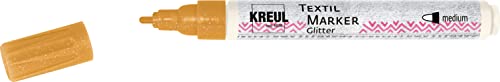 KREUL 92670-Textil Marker Glitter Medium Gold, Crayon de Peinture pour Tissu Semi-Opaque avec Effet pailleté, épaisseur de Trait env. 2 à 4 mm, résistant au Lavage après Fixation, 623699