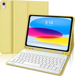 Clavier Pour Ipad 10 Eme Generation 10.9"", Coque Clavier Pour Ipad 10Eme Generation 2022, Azerty Français Clavier Bluetooth Détachable Avec Fente Pour Stylo Pour Ipad 10Ème Génération, Jaune