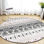 JXILY Tapis Ronde, Tapis de Sol à la Mode Tapis Bohème Noir et Blanc Anti-Slip Mat Tapis de Zone pour Le Salon et la Chambre Couverture Décorative Lavable,Gris,Diameter 80cm