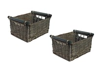 Kitchen Log Fireplace Wicker Storage Basket With Handles Xmas Empty Hamper Basket Natural,Set of 2 Small 31 x 25 x 16 cm