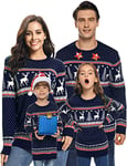 Wayleb Pull Noël Famille Pull Hiver Noël Femme Chaud Col Rond Famille Pull Noël Tricoté Femme Élastique Couples Pulls Pull Hommes Femmes Enfants Doux Confortable