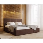 Lit double 200x200 cm Lary - Lit adulte avec sommier - Lit Rembourré avec Rangement, Lit coffre - Tissu velours (Brun - Magic Velvet 2205)