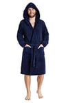 CityComfort Robe de Chambre Homme, Peignoir Homme en Polaire (L, Navy)