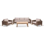Lifestyle Garden Bahamas sofagruppe Teak/natur med beige pude 3-personers sofa, 2 stole & bord 140x80 cm