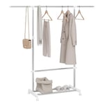 WOLTU Porte-vêtements sur Roulettes, Portant à Vêtements avec Tringle Extensible et Étagère à Chaussures, Réglable en Largeur et en Hauteur (90-150) x(113-198) x43 cm, Argenté+Blanc