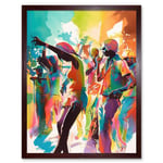 Happy Audience People Dancing to the Beat at Live Concert Gig Modern Rainbow Illustration Art Print Framed Poster Wall Decor 12x16 inch