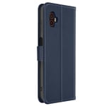 Genuine Leather Wallet Case with Video Stand, Navy, for Samsung Xcover 6 Pro