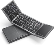 Clavier sans Fil avec pavé Tactile Sensible, Rechargeable, Portable et Pliable, Clavier Dual Bluetooth pour Ordinateur Portable/Tablette/iPad/Smart TV -Compatible Windows, iOS, Mac OS, Android - Gris