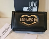 Love Moschino black Wallet with gold heart logo Authentic New with Box