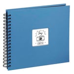 Hama Fine Art photo album, 50 black pages (25 sheets), spiral album 28 x 24 cm, with cut-out window in which can be inserted, azure blue