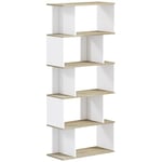 HOMCOM Bibliothèque Meuble de Rangement Style scandinave avec 5 étagères Anti-basculement Charge 25 kg pour Bureau Salon Chambre 70x29,5x163 cm Aspect Bois et Blanc