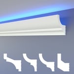 Led moulures classiques, éclairage indirect corniche de plafond xps Styropor: HLED-10 - 65x75 mm, 10.2 mètres / 6 barrettes - Heximo