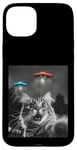 Coque pour iPhone 15 Plus Maine Coon Cat Selfie avec Alien OVNI Homme, Femme, Enfant