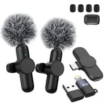 Wireless Lavalier Microphone for iPhone/Android Phones/Laptop, Wireless Clip On Lapel Mic Includes Lightning/USB-A Adapter, Plug-Play Lapel Wireless Microphone for Video Recording/YouTube/TikTok/Vlog