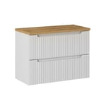 Meuble sous-vasque 80cm 2 tiroirs plan de toilette Riva Blanc et Bois