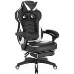 Woltu - Racing chaise, Chaise de Gaming, Fauteuil de bureau avec appuie-tête et coussin lombaire, Siège en Similicuir, Noir+Blanc