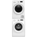 Whirlpool FFS 7469 W EE -pyykinpesukone ja Whirlpool FFT M11 82 EE R -kuivausrumpu