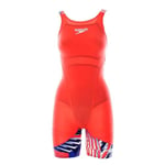 Speedo Women's Fastskin LZR Ignite Kneeskin | Tech Suit | Racewear | FINA Approved, Flame Red/Bolt/White, 30