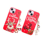 Vauki 2 Pièces Noël Coque pour iPhone 14 Plus avec Cordon de Collier, Rouge Silicone Souple Étui Chaine Antichoc Case, avec Animé Motif Cadeau de Christmas Housse, pour iPhone 14Plus, Cerf 03