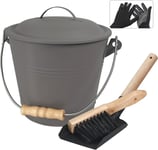 Seau a Cendre avec Couvercle, Seau à Pellets pour Cheminees Circulaire, Seau de 5L avec Pelle et Brosse, Ensemble d'Outils pour Cheminee, Foyer, Poele a Bois,Gris