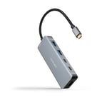 NANOCABLE 10.16.1006 - Hub Convertisseur 6 en 1, Connecteur USB-C 3.2 GEN1 5G Mâle vers 2 Ports USB-A + 2 Ports USB-C + HDMI + USB-C PD 100W, Aluminium, 15 cm, Couleur Gris