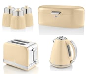 Swan Retro Cream Jug Kettle 2 Slice Toaster Bread Bin & Canisters Matching Set