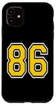 Coque pour iPhone 11 Numéro 86 en jaune, noir, blanc, version de poche