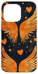 Coque pour iPhone 14 Pro Max Pois orange bohème avec ailes d'ange et cœur