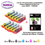 10 cartouches compatibles Canon PGI570 CLI571 XL pour Canon Pixma MG5700 MG5750 MG5751 MG5752 MG5753 -20f A6 brillantes -T3AZUR