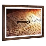 Big Box Art Framed Print of Antique Key and Letter Design | Wall Art Picture | Home Decor for Kitchen, Living, Dining Room, Lounge, Bedroom, Hallway, Office, Walnut, A2 / 24.5x18 Inch / 62x45cm