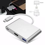 KIN USB 3.1 Typ-C till HDMI USB 3.0 Adapter 3-i-1 PD Laddare Hub Stöd för 4K Konverteringskabel för Apple för Macbook