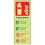 V Safety 11003AC-G Glow In The Dark Foam Spray Id Not Electrical Safe Fire Extinguisher Sign - 75mm x 200mm - Rigid Plastic, Beige/Black/Green/Red