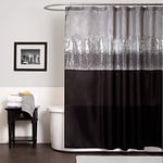 Lush Decor Night Sky Shower Curtain, Single, 72" W x 72" L, Black & Gray - Sequin Shower Curtain - Sparkly Color Block Bath Curtain - Modern Glam Bathroom Decor