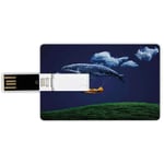 16G USB Flash Drives Credit Card Shape Whale Memory Stick Bank Card Style Surreal Art Hot Air Balloon Aeroplane in Sky Clouds Animal Fish Nautical,Navy Blue Fern Green Waterproof Pen Thumb Lovely Jump
