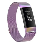 JIAOCHE Stainless Steel Magnet Wrist Strap for FITBIT Charge 4，Small Size: 190x18mm(Black) (Color : Light Purple)