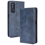 TANYO Leather Folio Case for OPPO Realme 7 4G (Not for 5G Version), Premium PU/TPU Wallet Cover with Card and Cash Slots, Flip Magnetic Closure Shell - Blue