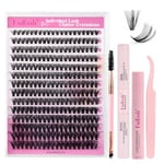 Fadlash Lashes Individual Cluster Kit 0.07 D Curl 8-16mm 40D Bond and Seal Lash Kit with Lash Bond and Seal and Eyebrow Brush Eyelash and Tweezers&Lash Remover