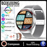 Huawei Xiaomi Gt4pro Gps Nfc Smart Watch Miesten Amoled Hd -Näyttö Syke Bluetooth Call Ip68 Vesitiivis Smartwatch 2024 Uusi_Silver Mesh belt_GPS NFC Smart Watch