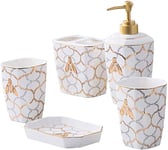 ZHIRCEKE 5-piece Bathroom Accessory Set Made of Ceramic, Beautiful Vintage Look Set Consisting of Soap Dispenser, Soap Dish, Toothbrush Cup and Toothbrush Holder