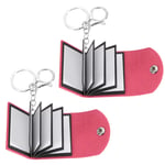 2Pcs Personalized Leather Mini Photo Album Keychain with 10 Pictures, Dark Red