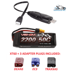 Venom RC Car LiPo Battery 11.1v 3S 2200mAh With USB Charger XT60 DEANS EC3 Plugs