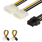 J&D 8 Pin PCIe to 2 x 4 Pin LP4 Molex Power Cable Adapter (2 Pack), 6 inch / 15 cm, Black