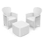 Dmora - Ensemble de salon d'extérieur Naples, Composition de jardin avec 2 fauteuils et 1 table de rangement, Salon effet rotin, 100% Made in Italy, Blanc