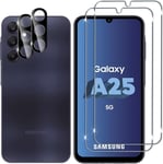 Verre Trempé Pour Samsung Galaxy A25 5g, 2+2 Pièces Protection Écran+ Caméra Arrière Protecteur Film (Noire), 9h Dureté Hd Anti-Rayures Protecteurs D'écran Pour Samsung Galaxy A 25 5g