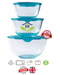 Pyrex Mixing Bowl Set with Lids 05L / 1L / 2L Glass Set of 3 Cook & Store