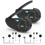 EJEAS Q8 Mesh 3.0 Système de Communication d'interphone de Groupe, Intercom Bluetooth 5.1 pour Casque de Moto avec Réduction du Bruit CVC et Partage de Musique pour 6 Motocycliste (Paquet de 2)