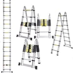 Échelle Télescopique Pliante 5M (2,5M + 2,5M), DAYPLUS Échelle Escabeau Télescopique En Aluminium 16 Echelons, Charge max 150 kg